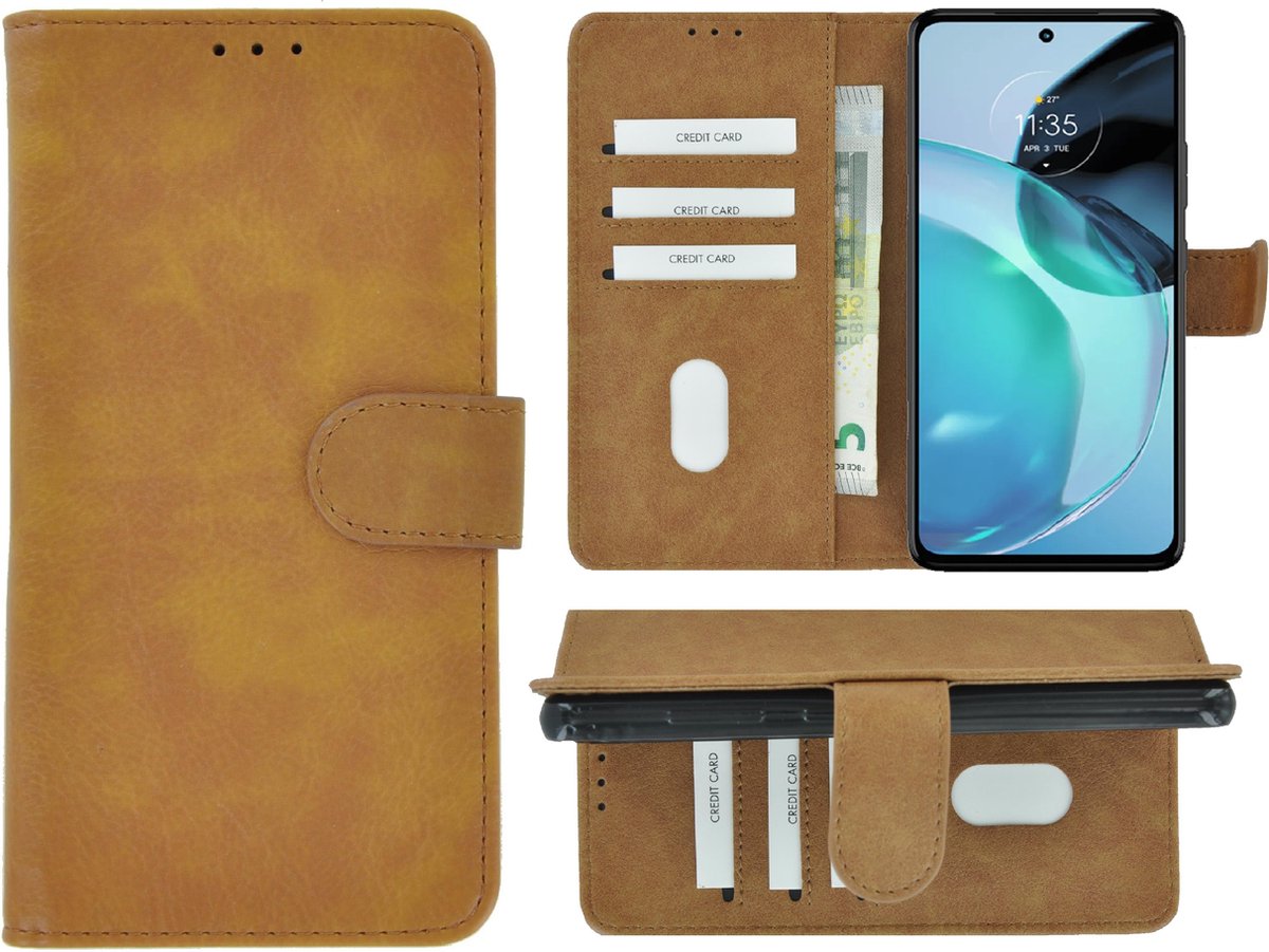 MoDo hoesje Geschikt voor Motorola Moto G73 - Kunstleer Book Case - Bruin