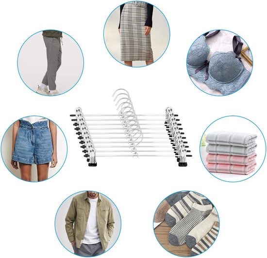 Metalen broekhangers / knijperhangers voor alle soorten broeken en rokken | Kleding Hanger [Set van 10] - Opline
