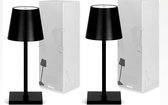 Oplaadbare Tafellamp - 2 stuks - Dimbaar - Modern - Draadloos - Aluminium - incl kabel - Mat zwart - Stijlvol