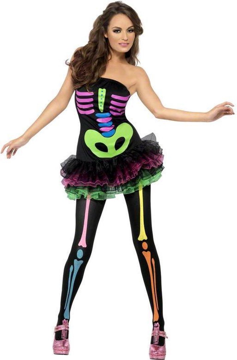 Spook & Skelet Kostuum | Neon Skelet Tutu Jurk Vrouw | XS | Halloween | Verkleedkleding