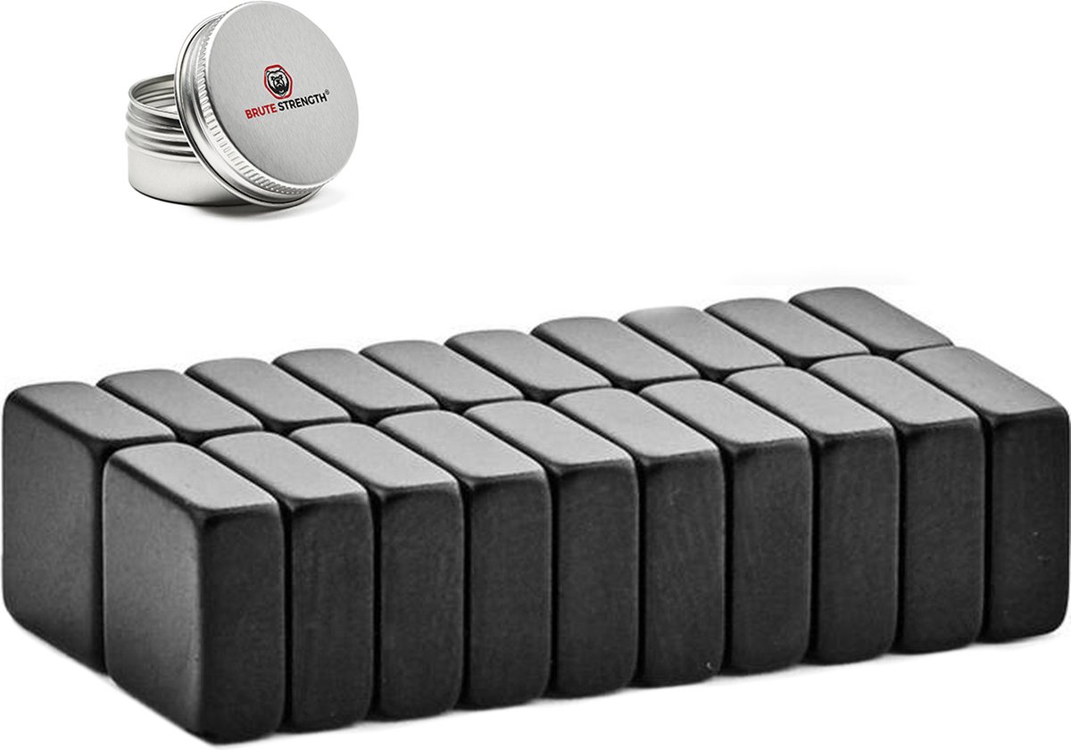 Brute Strength - Super sterke magneten - Vierkant - 10 x 10 x 4 mm - 20 stuks | Zwart - Neodymium magneet sterk - Voor koelkast - whiteboard