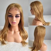 Braziliaanse Remy pruik 20 inch - steil menselijke haren - kleur 27 honing blond 4x4 lace closure pruik
