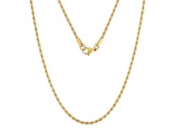 Plux Fashion Rope Ketting - Goud - 3mm/60cm - Sieraden - Goude ketting - Rope Chain - Stainless Steel - Ketting - HipHop Ketting - Schakel Ketting - Sieraden Cadeau - Luxe Style - Duurzame Kwaliteit - Halloween - Oktoberfeest