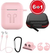 6 in 1 siliconen case met accessoires geschikt voor AirPods - roze