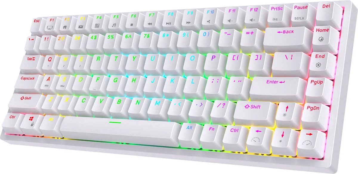 RK84 Gaming Keyboard Wit - RGB Verlichting - Hot-Swappable - Tri-Mode - Ergonomisch Mechanisch Gaming Toetsenbord Met Draadloze Verbinding - Qwerty - 80% Met Multimedia Toetsen - Brown Switches