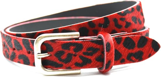 Mooie echt lederen Riem met koeienhuid Panter print rood - 3cm breed maat 95