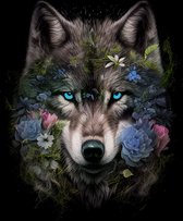 AI - Woondecoratie - Poster - Dieren - Wolf - Bloemen en jungle - 7 - 30 x 40 cm