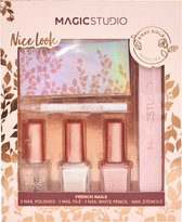 Magic Studio 6-delige nagelset French - rose goud French nails 3 nagellak - vijl - sjablonen - witstift