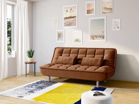 Canapé-lit en tissu MISHAN - Marron caramel L 190 cm x H 89 cm x P 96 cm