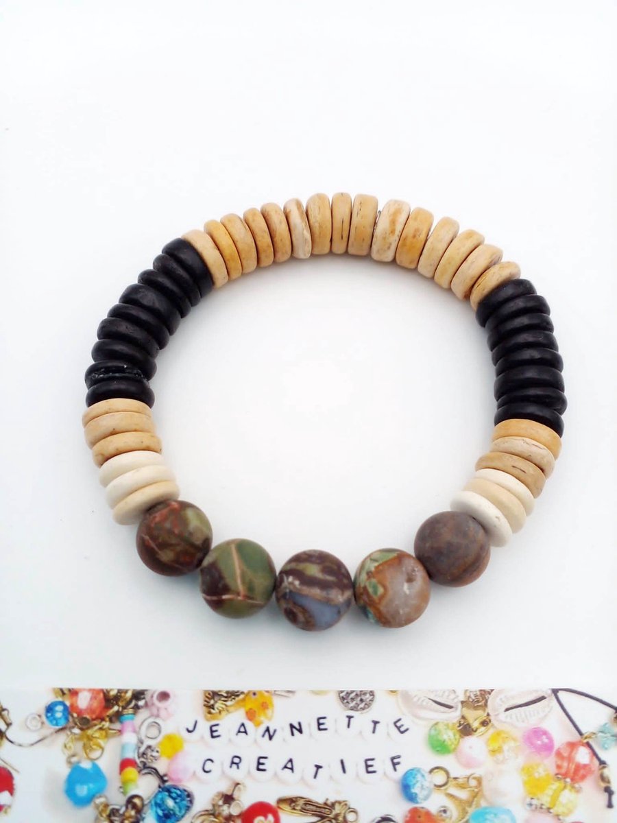Jeannette-Creatief® - Surf & Sea - Kokos Jaspis 10 mm kralen - Armband - Kokos - Natuursteen - Jaspis - Herenarmband - surfarmband - herenarmband - kokosarmband - kokos armband - Vaderdag - Vaderdagcadeaus