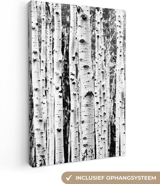 Canvas Schilderij Bomen - Hout - Zwart wit - Natuur - 20x30 cm - Wanddecoratie