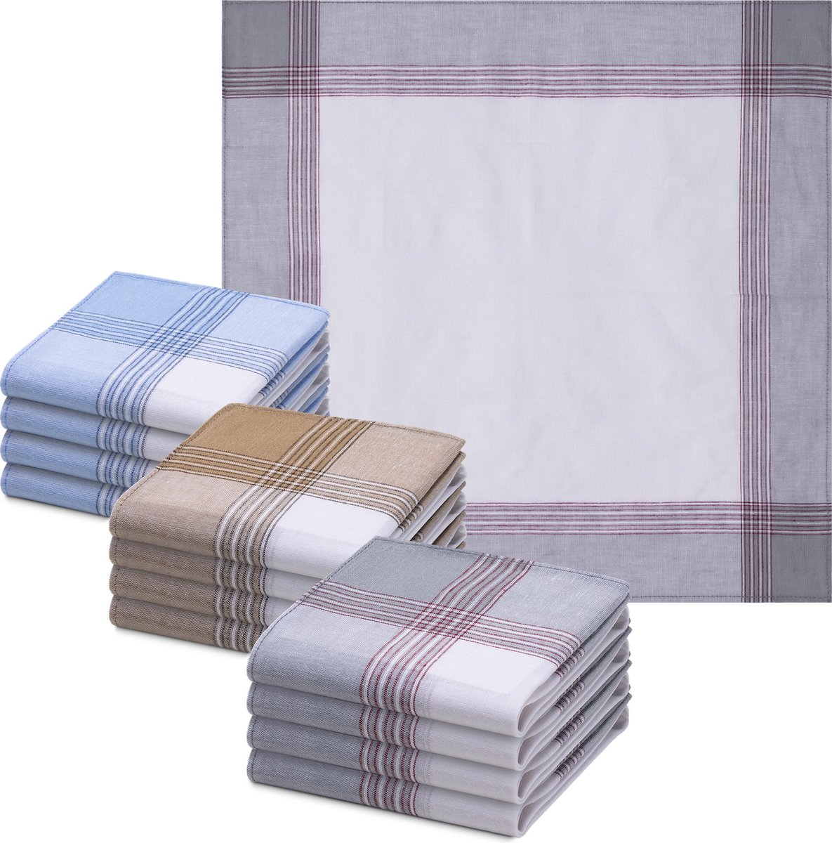 Goedkoopste JEMIDI zakdoeken heren - 100 katoen - 40 x 40 cm - Set van 12