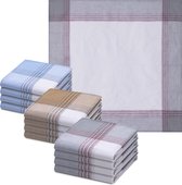 JEMIDI zakdoeken heren 100% katoen - 40 x 40 cm - Set van 12 - Herbruikbare zakdoeken voor volwassenen - In beige/grijs/blauw