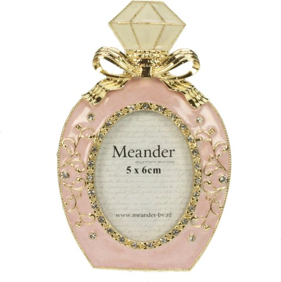 Fotolijstje als Parfumflesje oud roze metaal 7x1,5x11cm