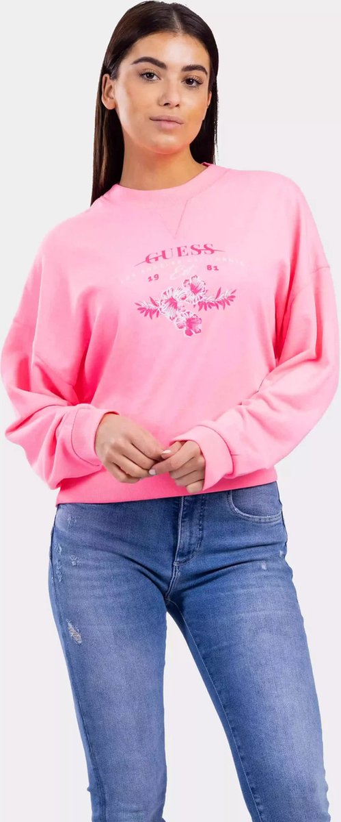 Guess LS CN Neon Sweater Dames Roze Maat L bol