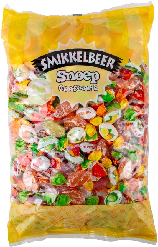 Grote zak Smikkelbeer snoepjes in diverse fruit smaken zoals sinaasappel, citroen, kers, appel en grapefruit.