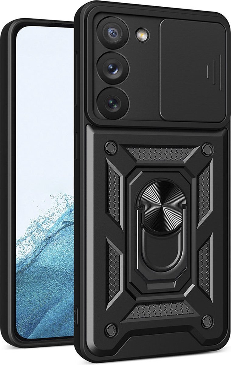 Hybrid Armor hoesje met cameracover geschikt voor Samsung Galaxy S23 - zwart