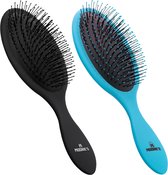 MOONIE'S® Anti Klit Haarborstel - Duo pack - Ronde Borstel - Blauw/Zwart