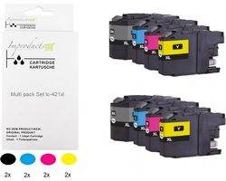Improducts Improducts® 2x multi pack Inkt cartridges - Alternatief Brother LC-421XL LC 421 bk/c/m/y o.a. geschikt DCP-J 1050DW 1140DW 1800DW MFC-J 1010DW