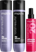 Matrix So Silver Shampoing 300 ml & Après-Shampoing 300ml & Miracle Creator Spray 190ml – Lot de produits