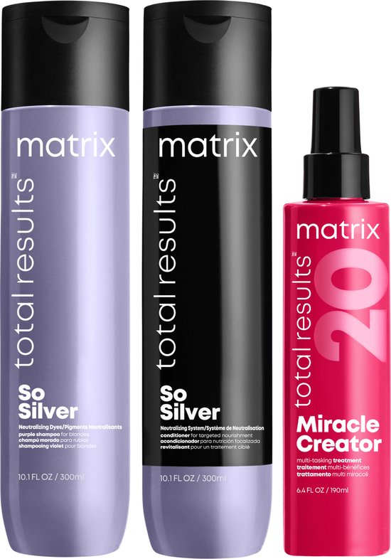 Matrix So Silver Shampoo 300ml & Conditioner 300ml & Miracle Creator Spray 190ml – Voordeelverpakking