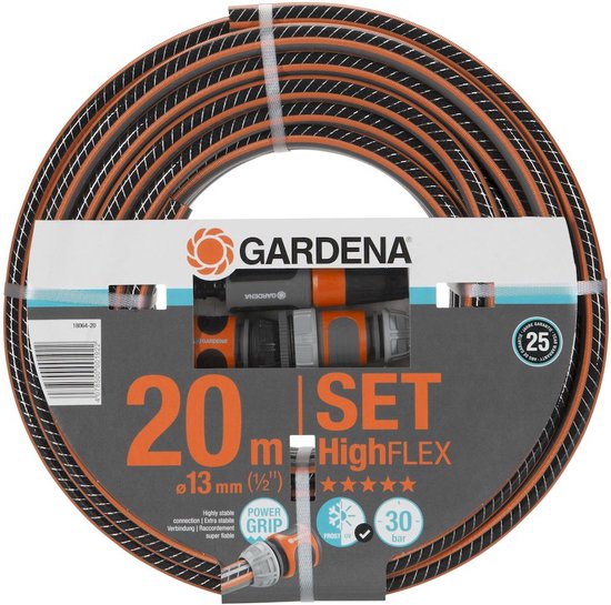 Tuinslangset 20m 1/2″ HighFLEX GARDENA flexibel robuust UV-bestendig met koppelingen en spuitkop