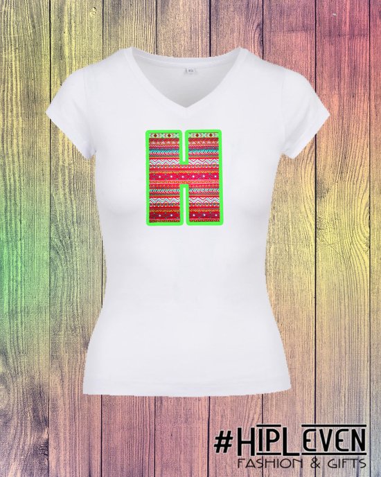 Shirt met Ibizastijl print "H" | Wit/ 4XL (50-52)