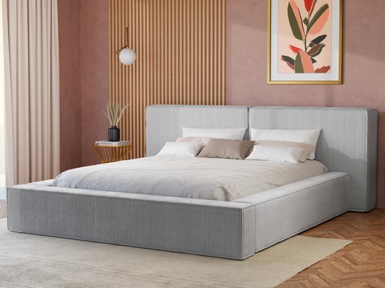 PASCAL MORABITO Bed met opbergruimte 160 x 200 cm - Ribfluweel - Lichtgrijs - TIMANO - van Pascal Morabito L 226 cm x H 90 cm x D 252 cm