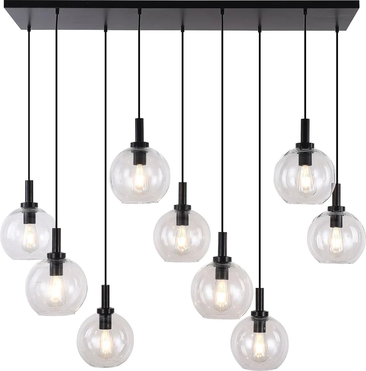 Osira hanglamp zwart, 9 lichtpunten E27, helder glas Ø20 cm