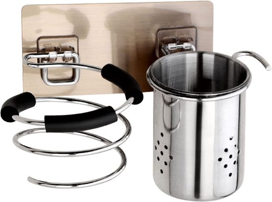 Föhn Houder Stand Wandmontage Organizer Multifunctioneel rek voor badkamer voor haardroger, krultang, tandenborstel, tandpasta, kam, make-upborstel (goud
