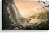 Canvas - Fantasie Landschap met Waterval - 60x40 cm Foto op Canvas Schilderij (Wanddecoratie op Canvas)