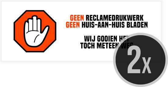 Foto: Brievenbus sticker geen reclamedrukwerk 14 x 4 cm oranje stickers brievenbus geen huis aan huis bladen met pelrand publiciteit 2 stuks