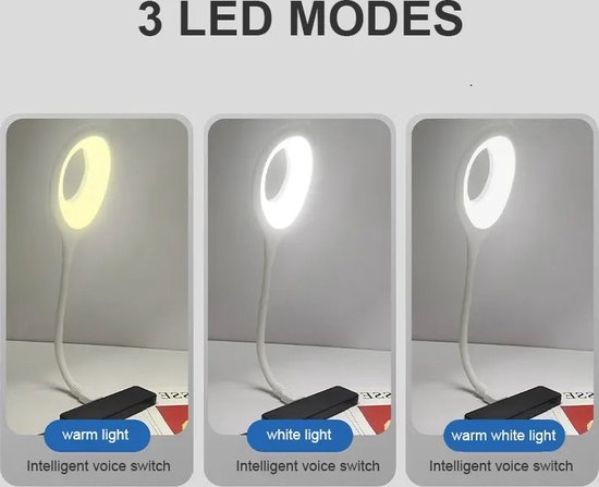 Yuled - Spraakgestuurd USB Lamp - Voice Control USB Lamp - Nachtlamp - Leeslamp - Aan- en Uitschakelen op afstand via spraakcommando - Verschillende warmtes