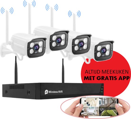 CCTV - Draadloos beveiligingscamera - Bewakingscamera Set - Camera WiFi NVR  | bol.com