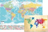 Luxe Wereldkaart Poster XXL (140 X 100 cm) + Bonus wereldkaart waterverf (60 x 80 cm) - Wereldkaarten extra groot formaat - Wanddecoratie