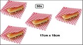 50x Snack zakje papier wit/rood 17x18cm - hamburger zakje hip broodje festival themaparty festival carnaval