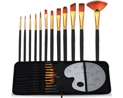 ArtJo 13-delige Schilder penselen set schilderspalet etui - Penseel voor acrylverf aquarel olieverf modelbouw - Penselenset schilderset kinderen…