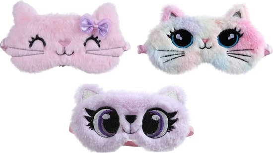 3 Stuks - Slaapmaskers kind - Reismasker - Poezen Roze Strik - Grote Ogen Multi Color