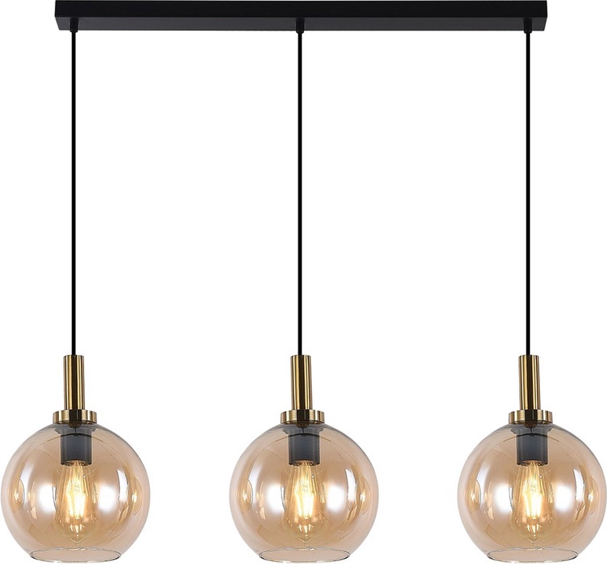 OSIRA Pendel E27 3L Zwart + goud, amber glas 3x Ã˜200mm