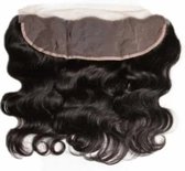 Frazimashop- Braziliaanse Remy golf haar- transparent frontal lace- 14 inch - real Human Hair -lace wig kleur zwart - weave Body Wave 13x4 - 130% Dichtheid