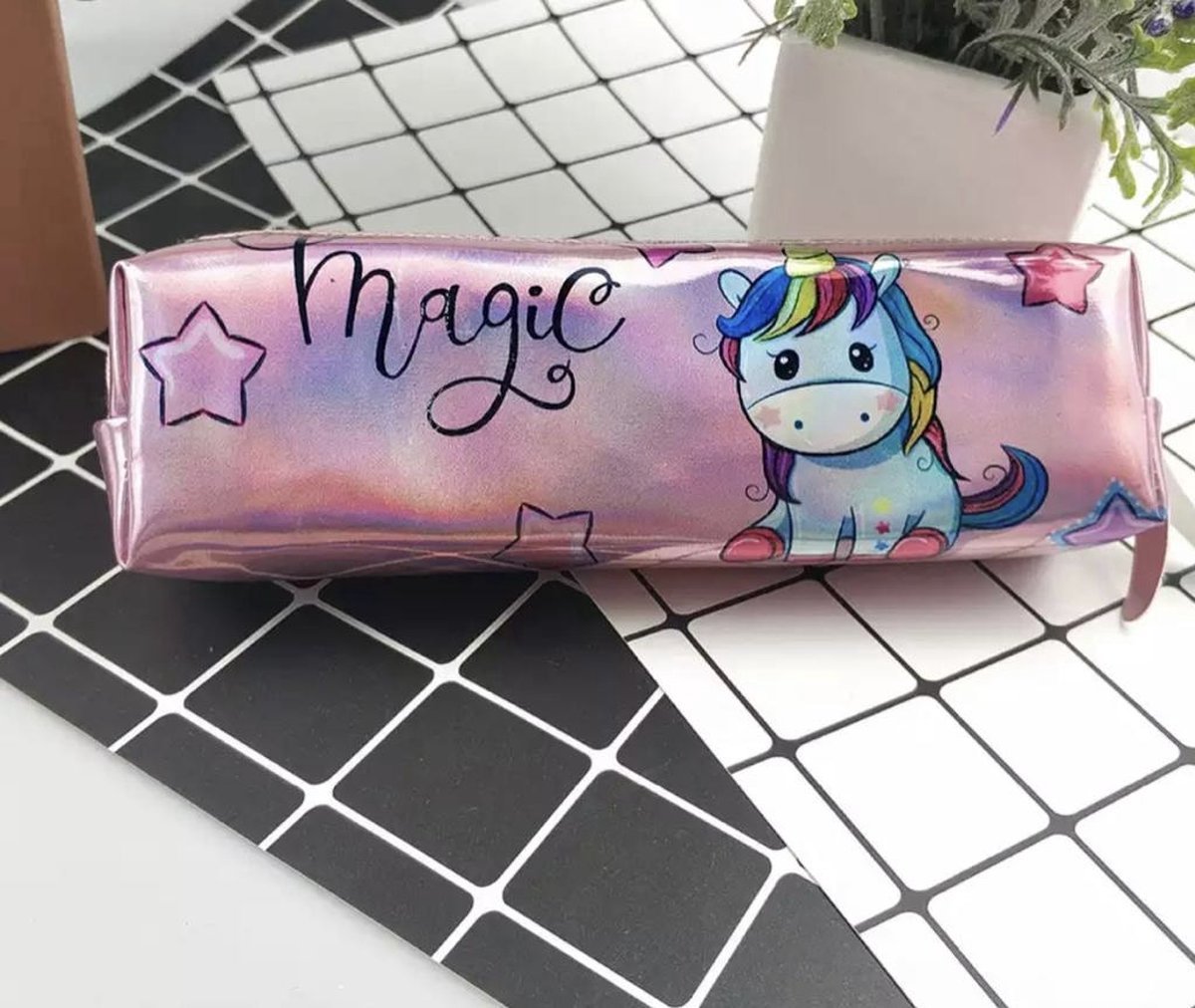 Akyol - Roze eenhoorn etui – roze – unicorn etui -meisjes etui -eenhoorn – etui – kinderen – school – liniaal – potlood – gum – puntenslijper – tekenboekje