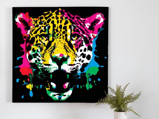 Vibrant Jaguar Burst kunst - 100x100 centimeter op Canvas | Foto op Canvas - wanddecoratie