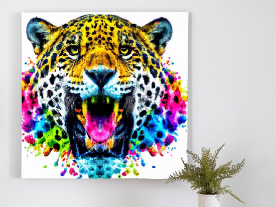 Fiery Jaguar Burst kunst - 80x80 centimeter op Dibond | Foto op Dibond - wanddecoratie