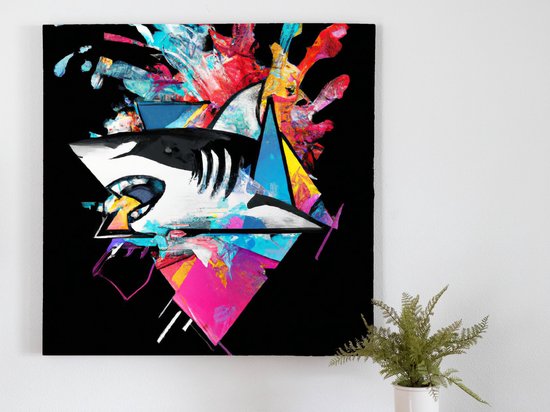 Rainbow Shark Burst kunst - 80x80 centimeter op Canvas | Foto op Canvas - wanddecoratie
