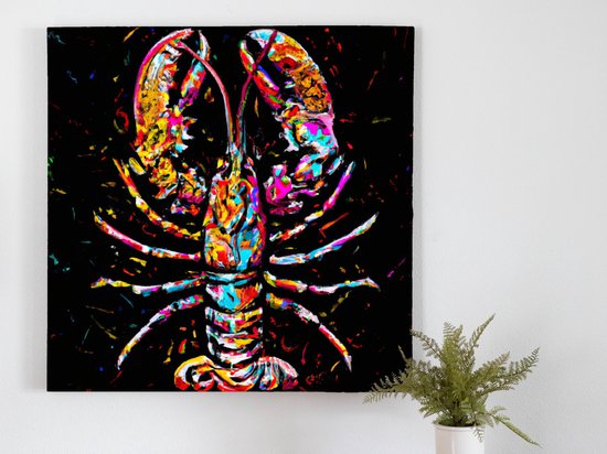Colorful Lobster Explosion kunst - 100x100 centimeter op Canvas | Foto op Canvas - wanddecoratie