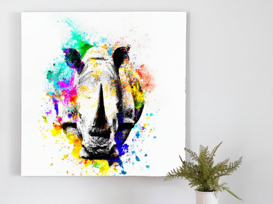 Roving Rhinoceros kunst - 40x40 centimeter op Dibond | Foto op Dibond - wanddecoratie