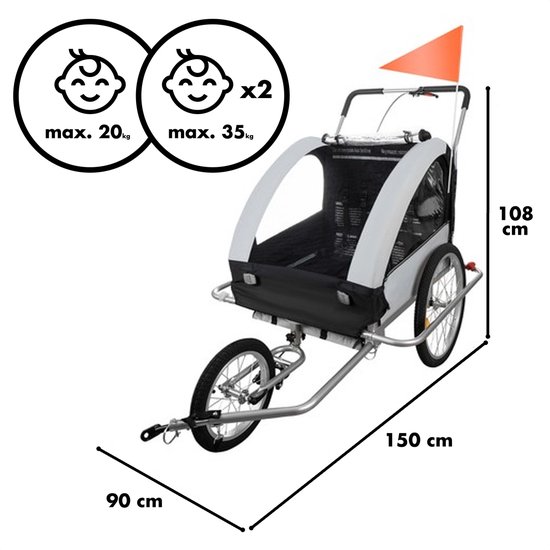 Wakker worden Doornen daar ben ik het mee eens Luxe 3-in-1 Fietskar voor Kinderen en Honden – Zwart / Grijs –  Kinderfietskar en... | bol.com