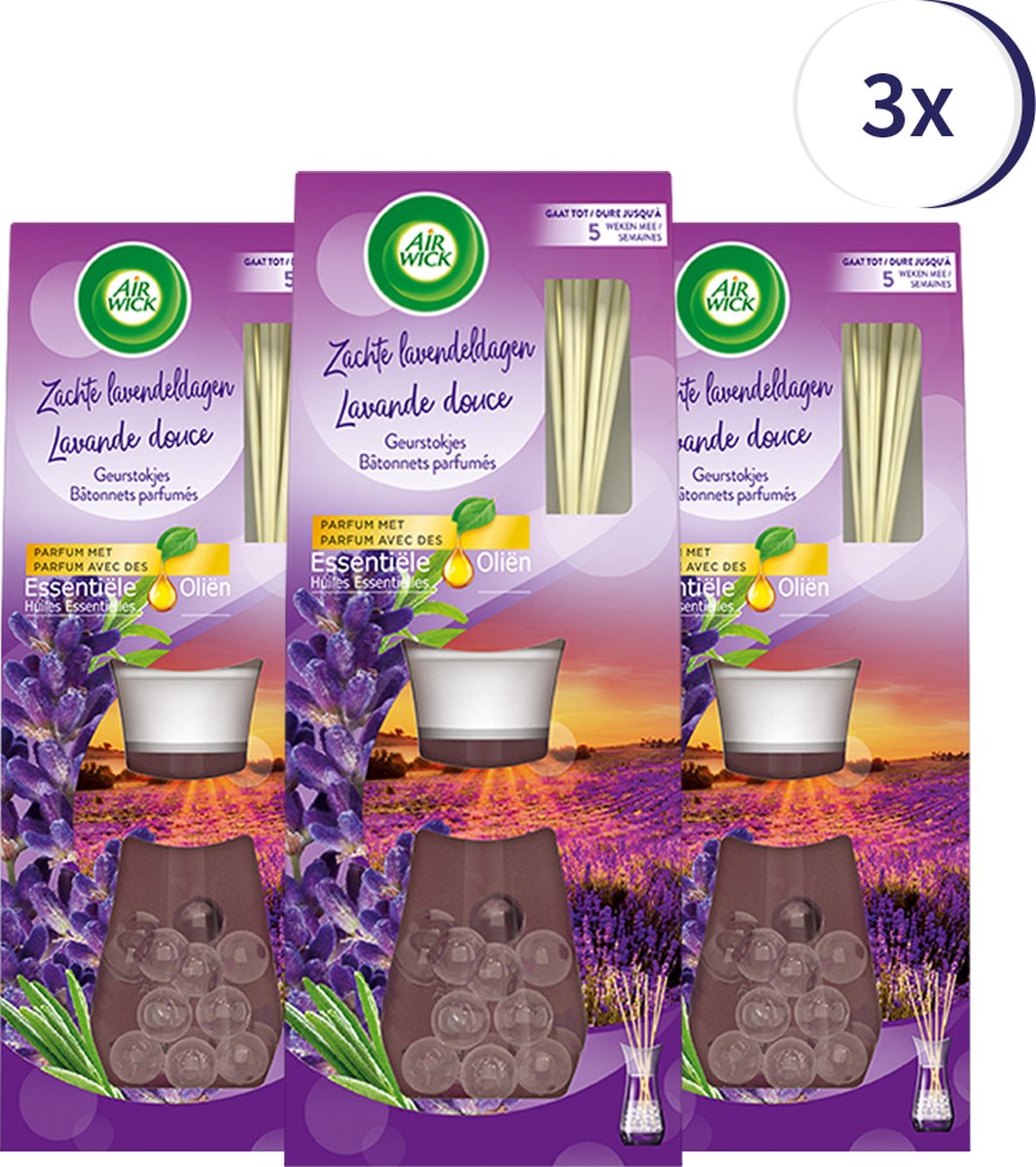 Air Wick Reeds Essential Oils Lavender 33ML x3
