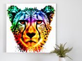 Kleurige cheetah kunst - 100x100 centimeter op Canvas | Foto op Canvas - wanddecoratie