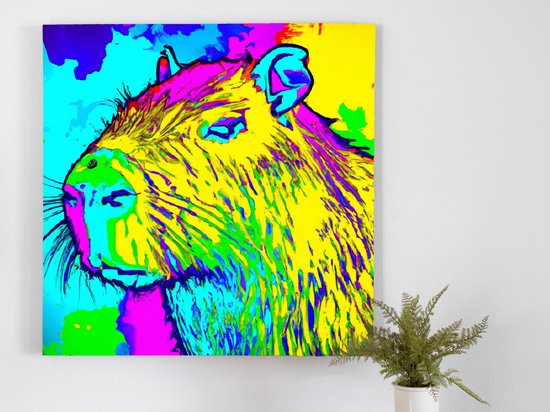 Vivid Capybara Burst kunst - 30x30 centimeter op Canvas | Foto op Canvas - wanddecoratie